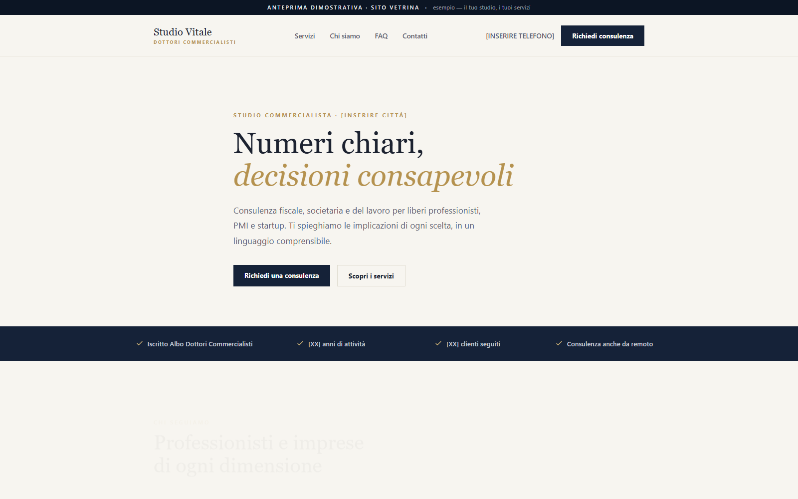 Sito vetrina dimostrativo per uno studio commercialista