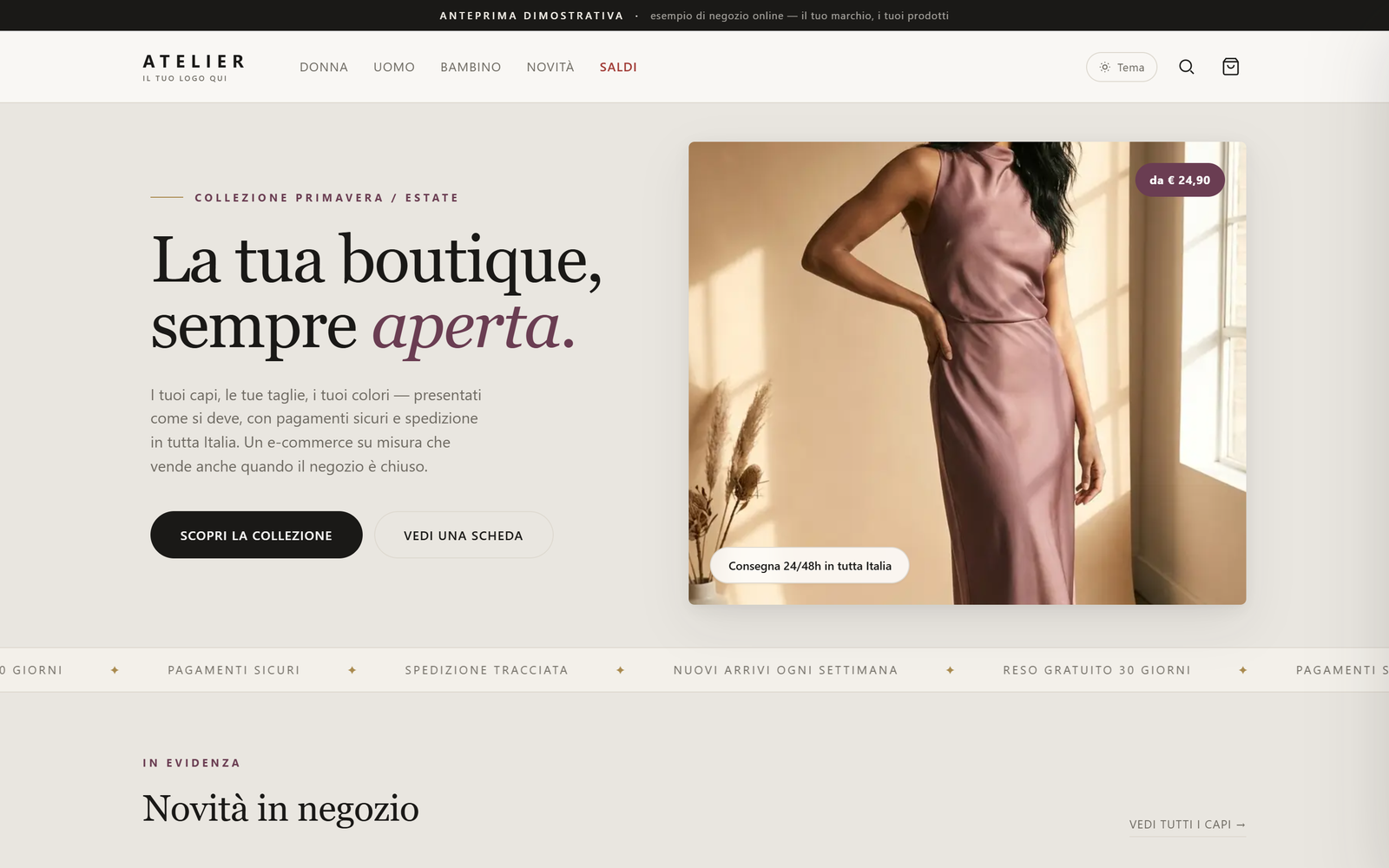 Anteprima di un negozio online di abbigliamento