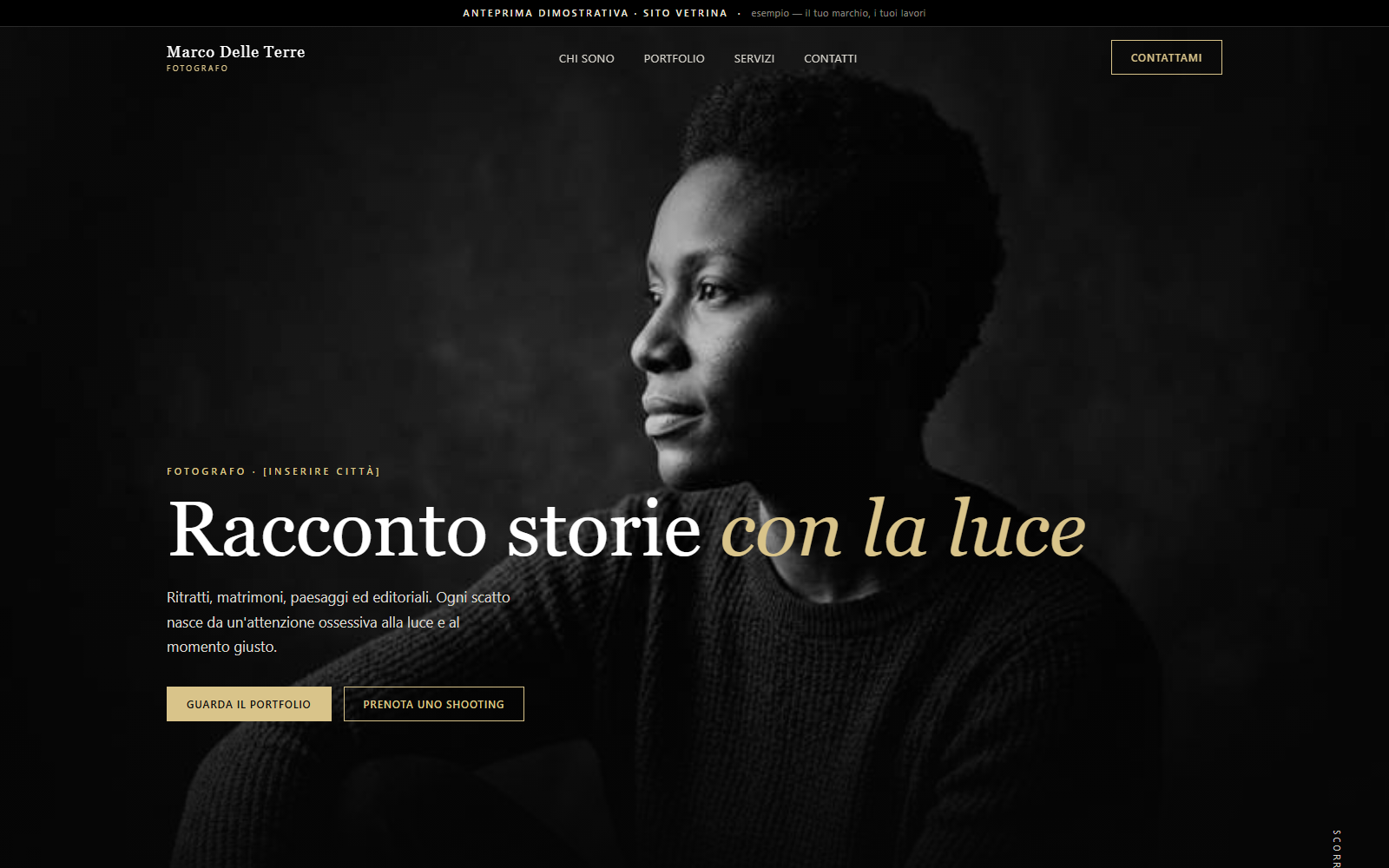 Sito vetrina dimostrativo per un fotografo professionista