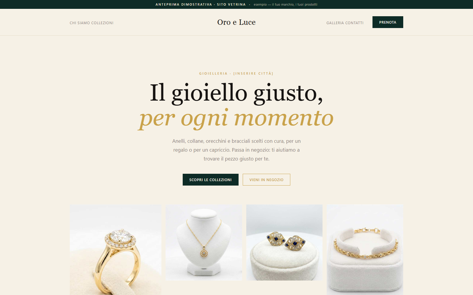 Sito vetrina dimostrativo per una gioielleria