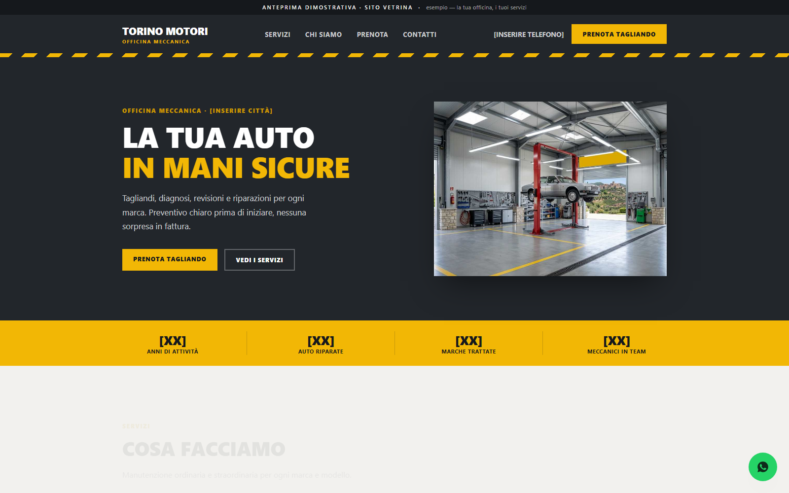 Sito vetrina dimostrativo per un'officina meccanica