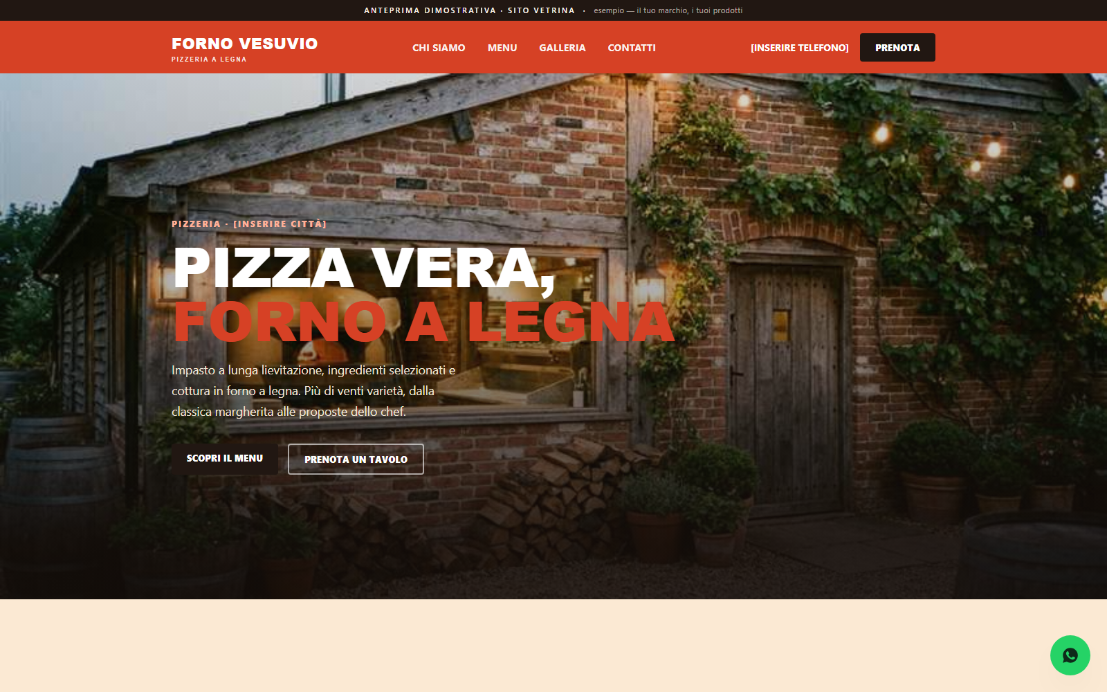 Sito vetrina dimostrativo per una pizzeria