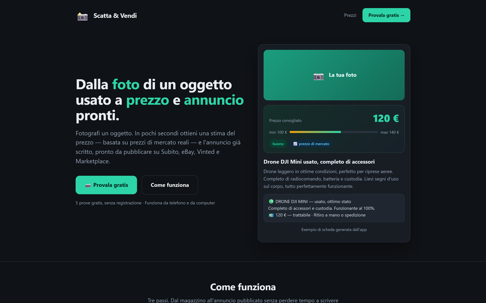 Scatta & Vendi — applicazione che da una foto ricava prezzo e annuncio